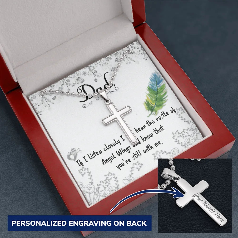 Personalized Cross Necklace for Dad | Memorial Faith Jewelry | Polished Stainless Steel Pendant | Sympathy Gift for Grieving 