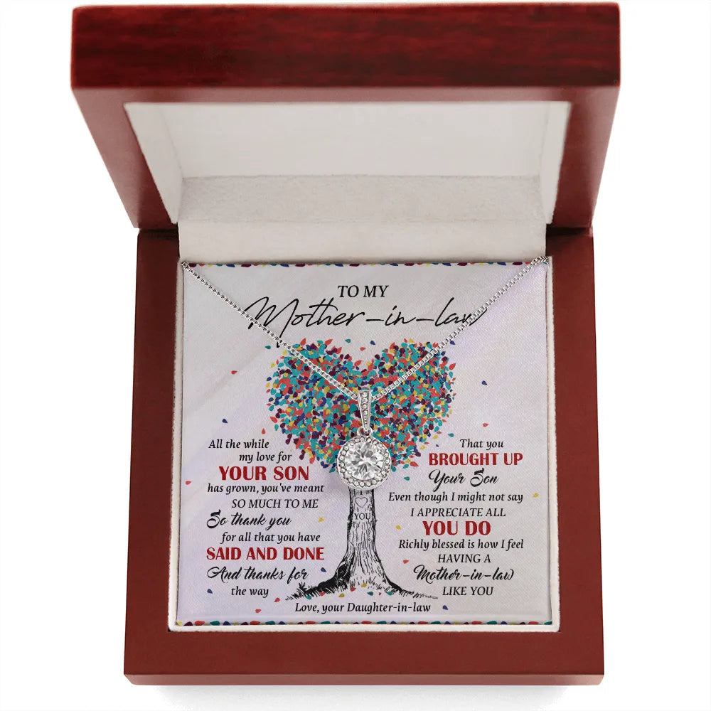 Mother-in-Law Necklace Gift | Eternal Hope Cubic Zirconia Pendant | White Gold Over Stainless Steel | Thoughtful Appreciation