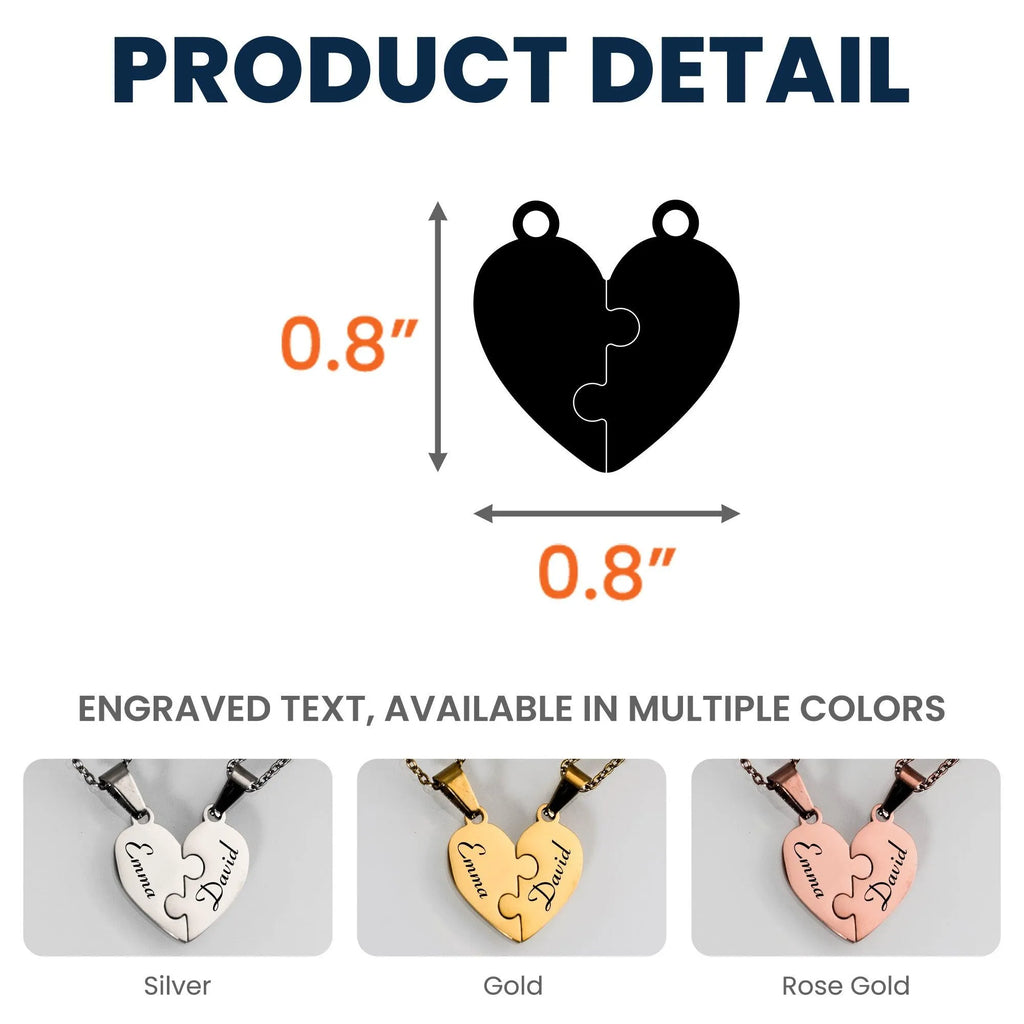 Personalized Heart Puzzle Necklace | Matching Couple Names Pendant | Premium Stainless Steel Jewelry | Romantic Anniversary G