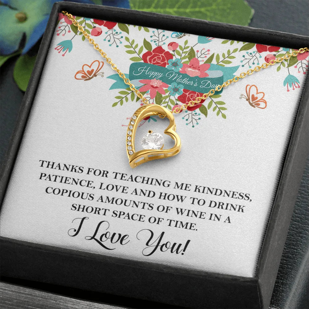 Funny Mom Necklace | Wine Lover Message Card Jewelry | 14K Gold Heart Pendant | Unique Mother's Day 2026 Gift From Daughter O