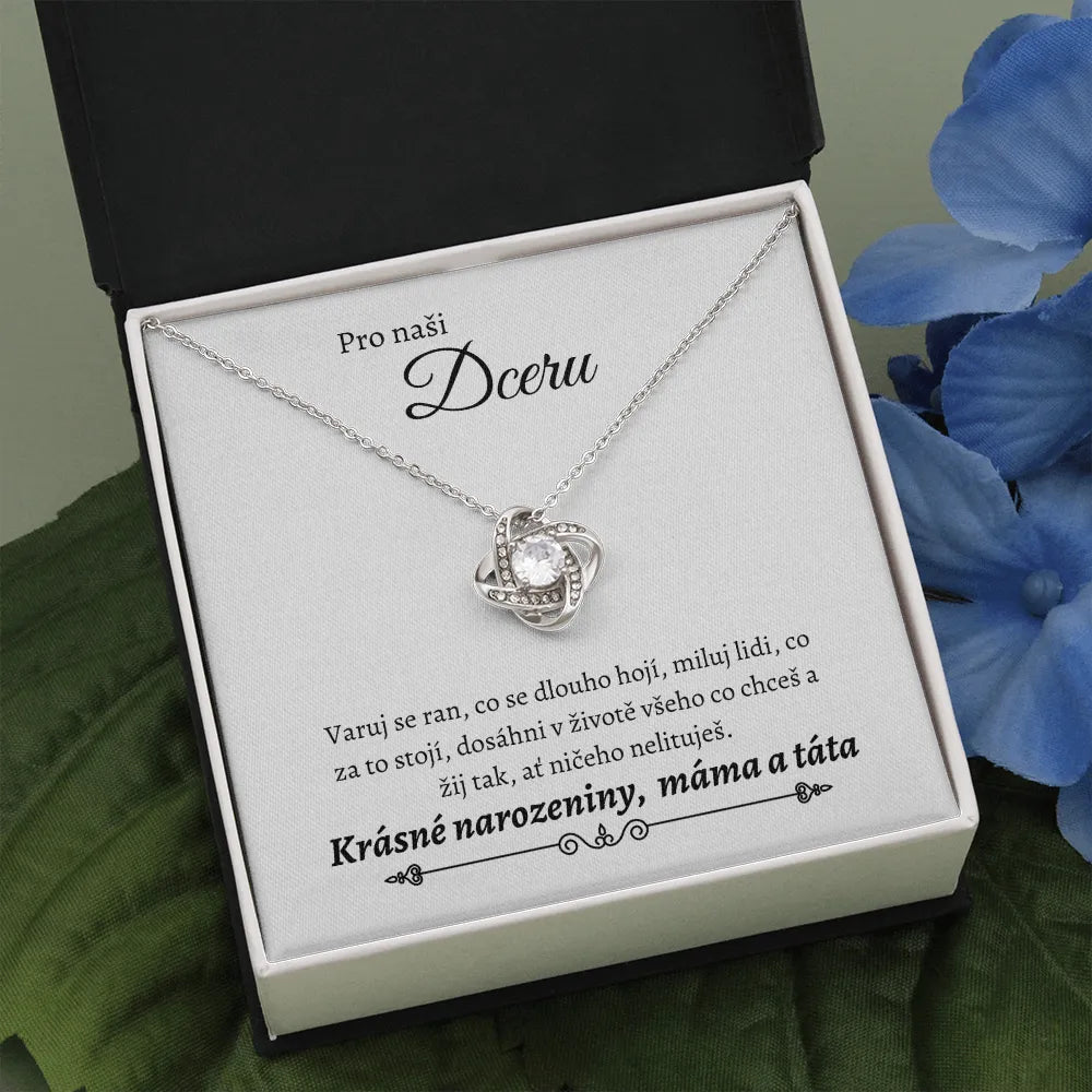 Love Knot Necklace For Daughter | 14k White Gold Over Stainless Steel Pendant | Premium Cubic Zirconia Jewelry | Meaningful B