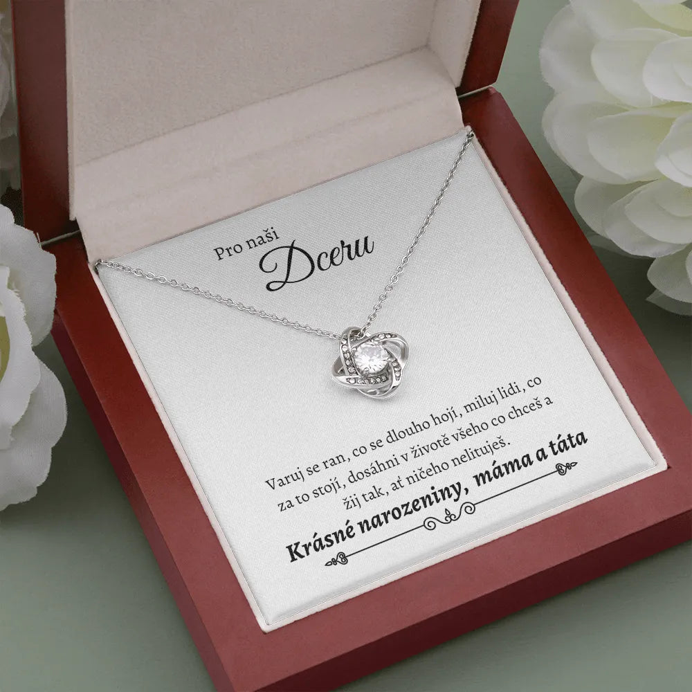 Love Knot Necklace For Daughter | 14k White Gold Over Stainless Steel Pendant | Premium Cubic Zirconia Jewelry | Meaningful B