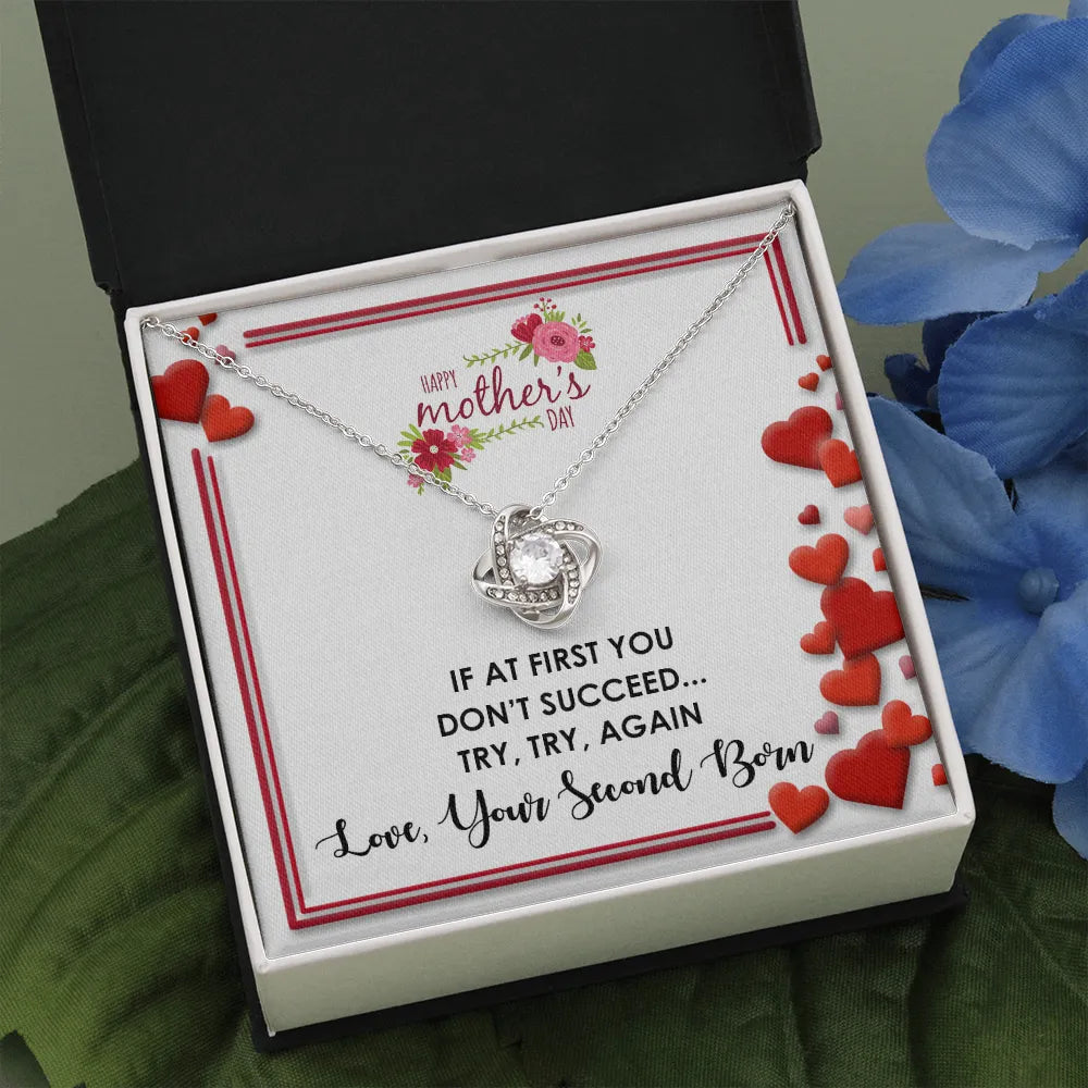 Love Knot Necklace for Mom | Mother's Day 2026 Jewelry Gift from Second Born | 14k White Gold Finish | Premium Sentiment Keep