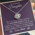 Love Knot Necklace for Daughter | Unbreakable Bond Message Card Jewelry | 14k White Gold Finish Pendant | Meaningful Birthday