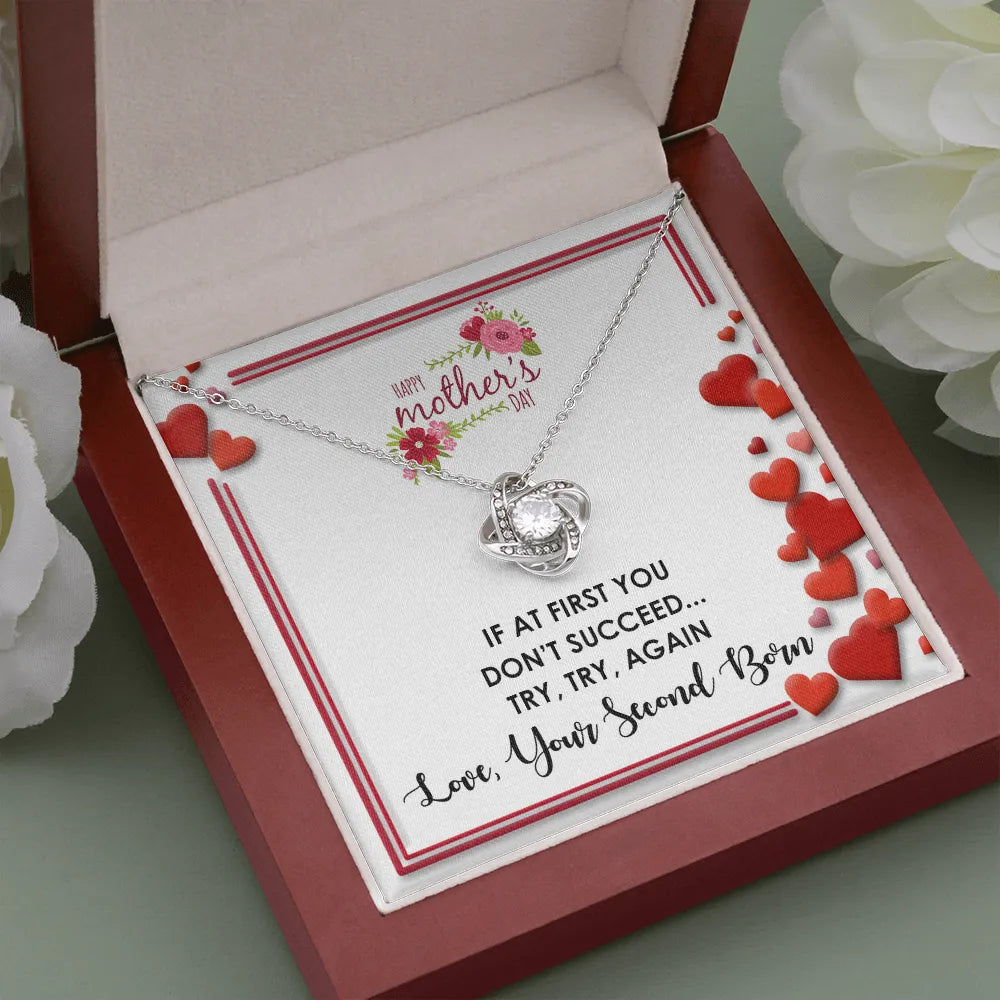 Love Knot Necklace for Mom | Mother's Day 2026 Jewelry Gift from Second Born | 14k White Gold Finish | Premium Sentiment Keep
