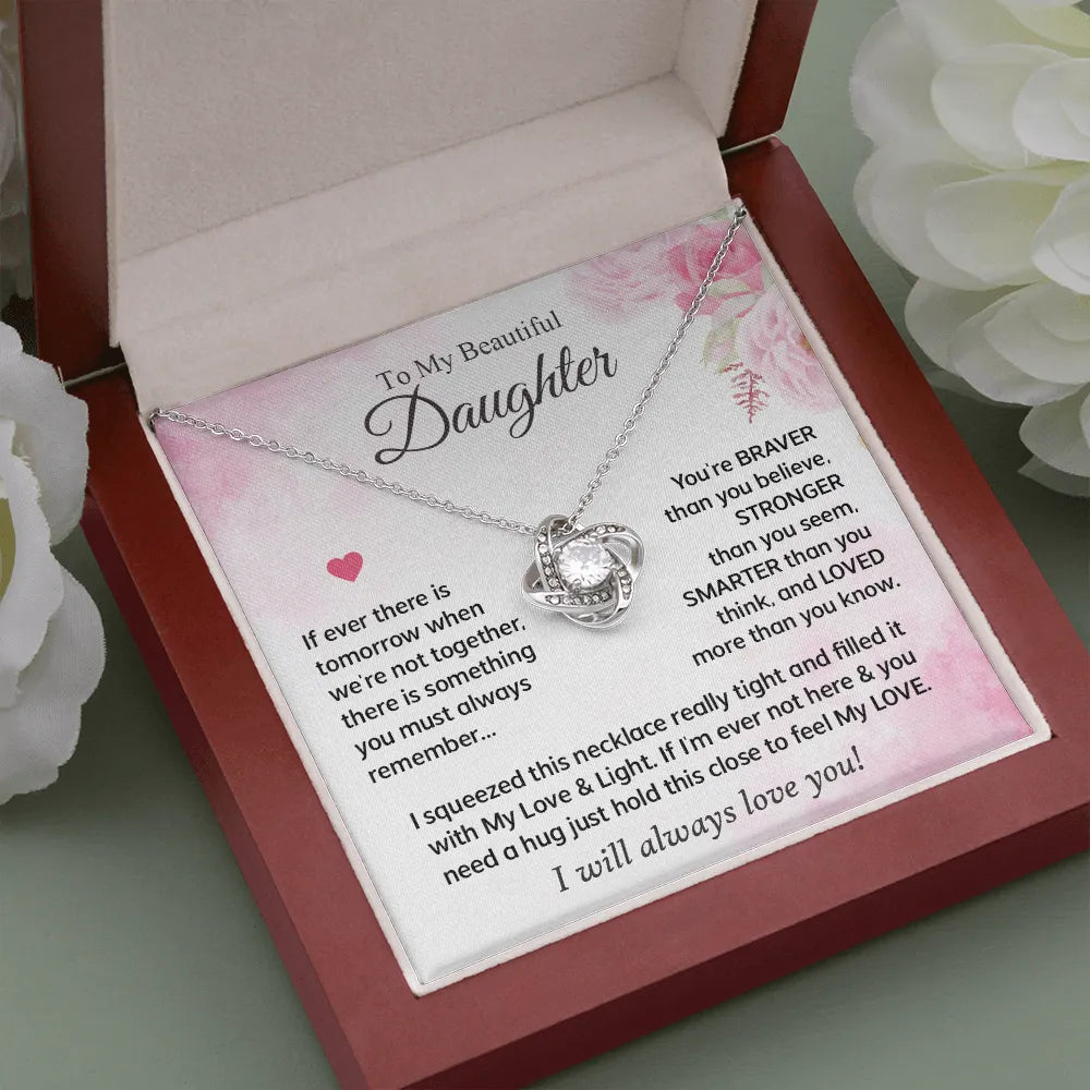 Love Knot Necklace for Daughter | Meaningful Keepsake with Heartfelt Message | 14k White Gold Over Stainless Steel | Birthday