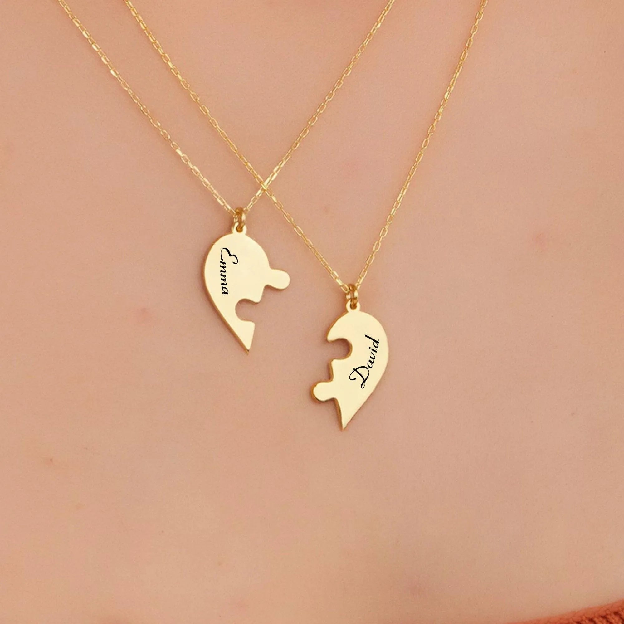 Personalized Heart Puzzle Necklace | Matching Couple Names Pendant | Premium Stainless Steel Jewelry | Romantic Anniversary G