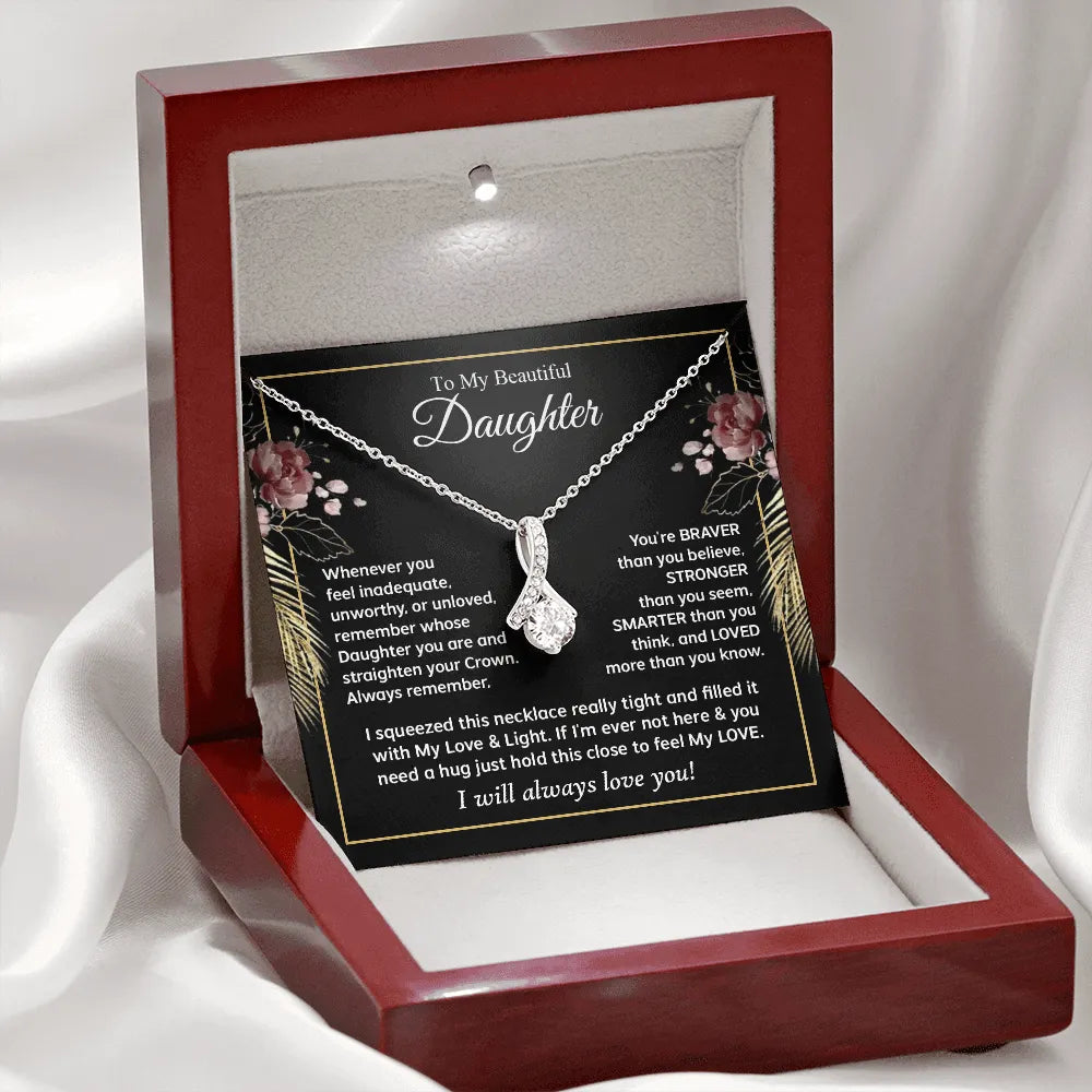 Daughter Necklace Gift | Alluring Beauty Pendant with Message Card | 14K White Gold Finish | Meaningful Birthday or Graduatio