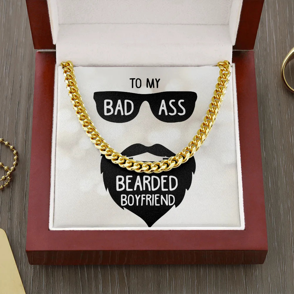 Cuban Link Chain Necklace | To My Bearded Boyfriend Gift | Stainless Steel Mens Jewelry | Anniversary Gift For Him