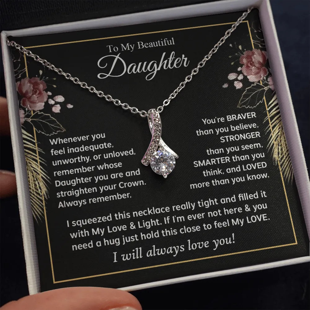 Daughter Necklace Gift | Alluring Beauty Pendant with Message Card | 14K White Gold Finish | Meaningful Birthday or Graduatio