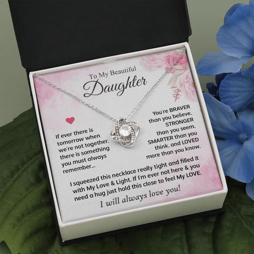 Love Knot Necklace for Daughter | Meaningful Keepsake with Heartfelt Message | 14k White Gold Over Stainless Steel | Birthday