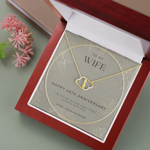 45th Anniversary Gift for Wife | 10K Solid Gold Interlocking Hearts Necklace | Premium Diamond Pendant | Romantic Sapphire An