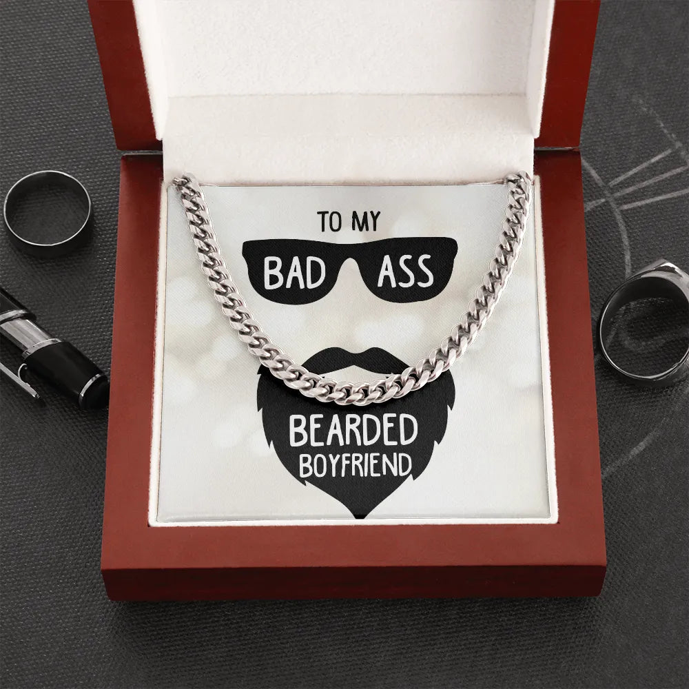 Cuban Link Chain Necklace | To My Bearded Boyfriend Gift | Stainless Steel Mens Jewelry | Anniversary Gift For Him
