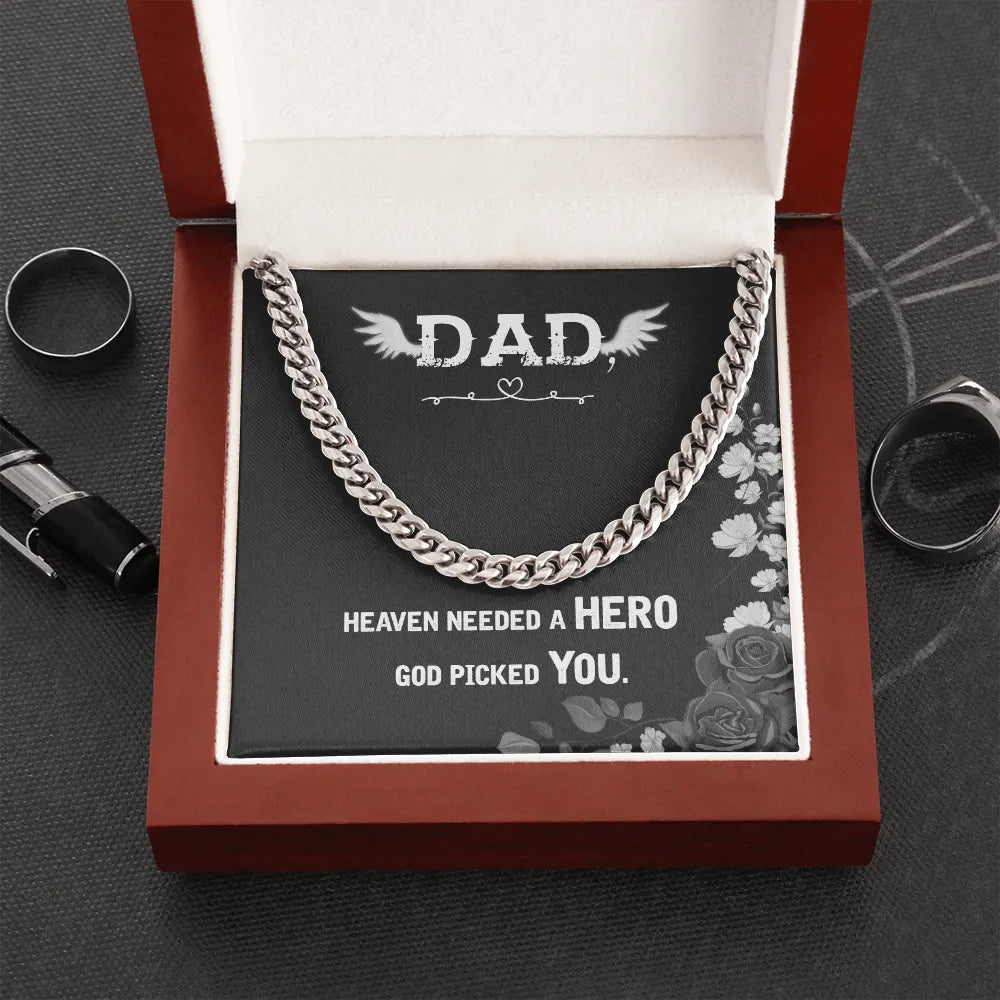 Memorial Dad Necklace | Cuban Link Chain With Meaningful Message Card | Premium Stainless Steel Jewelry | Sympathy Gift for G