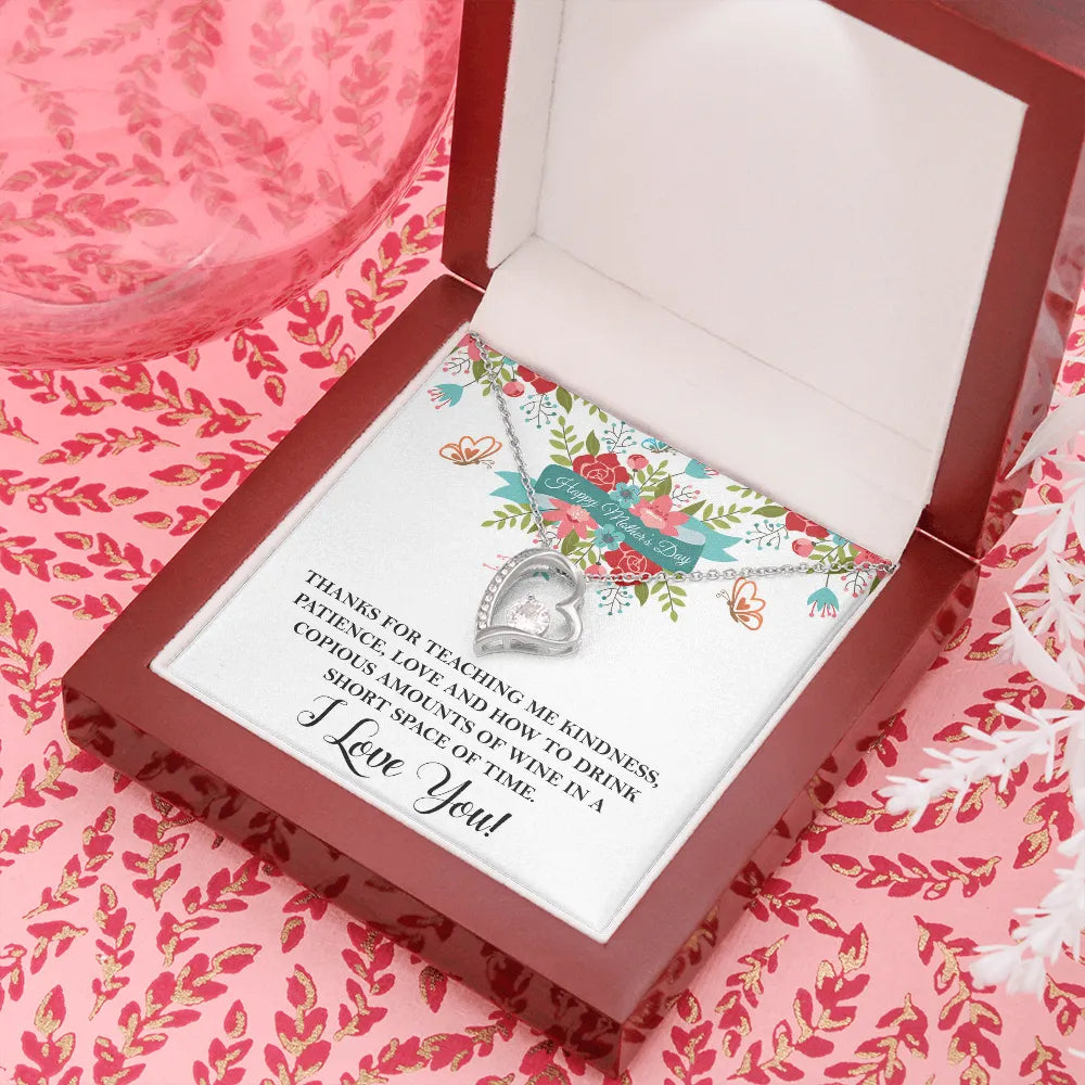 Funny Mom Necklace | Wine Lover Message Card Jewelry | 14K Gold Heart Pendant | Unique Mother's Day 2026 Gift From Daughter O
